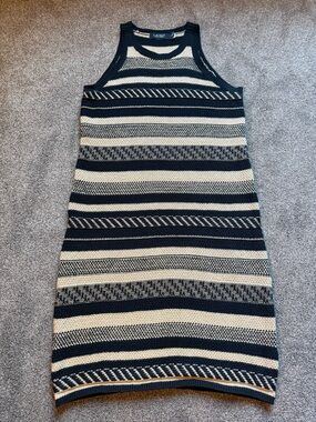 Ralph Lauren Black and Cream Striped Knit Tank Dress